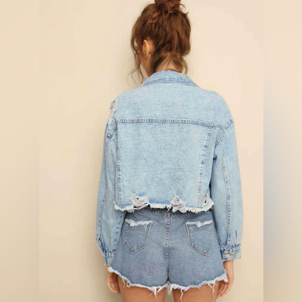 Brand new distressed cropped denim jacket - Picture 2 of 4